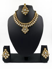 Traditional Gold Plated Kundan Necklace Set With Tikka Kundan Necklace Sets