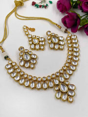 Traditional Gold Plated Kundan Necklace Set With Tikka