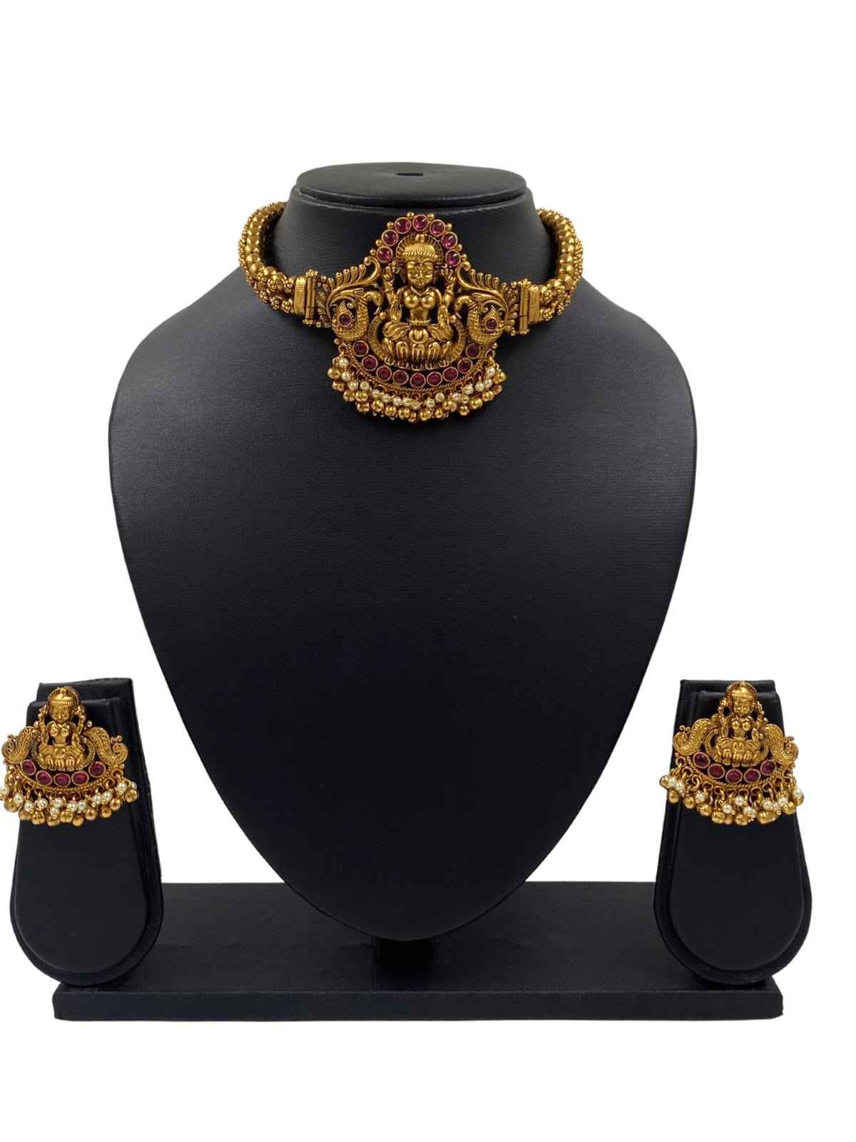 Traditional Gold Plated Lakshmi Choker Set For Ladies By Gehna Shop