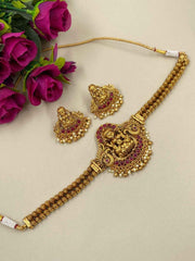 Traditional Gold Plated Lakshmi Choker Set For Ladies By Gehna Shop