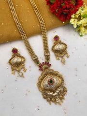Traditional Gold Plated Long Golden Necklace Set For Weddings By Gehna Shop
