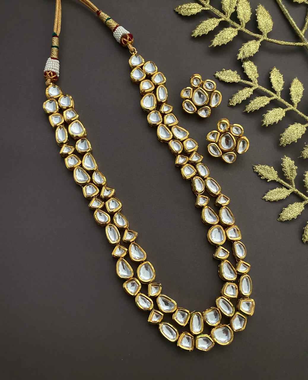 Traditional Gold Plated Long Uncut Kundan Layered Necklace Set By Gehna Shop