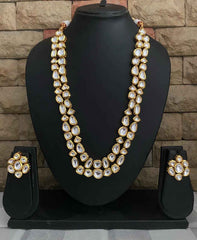 Traditional Gold Plated Long Uncut Kundan Layered Necklace Set By Gehna Shop