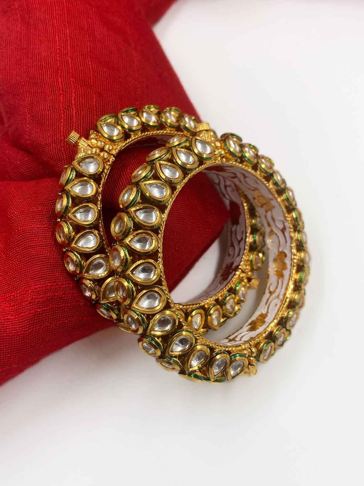 Traditional Gold Plated Openable Kundan Bangles For Women By Gehna Shop