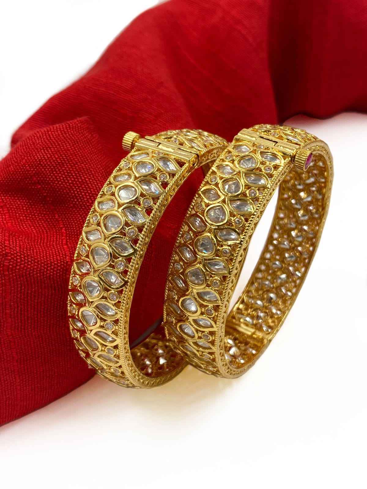 Traditional Gold Plated Openable Kundan Bangles For Women By Gehna Shop