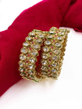 Traditional Gold Plated Ruby And Kundan Bangle Set For Weddings