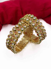 Traditional Gold Plated Ruby And Kundan Bangle Set For Weddings