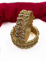 Traditional Gold Plated Ruby And Kundan Bangle Set For Weddings