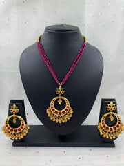 Traditional Gold Plated Ruby Kundan Pendant With Crystal Beads By Gehna Shop