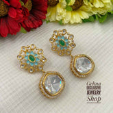 Traditional Gold Plated Studded Polki Kundan Party Dangler Earrings