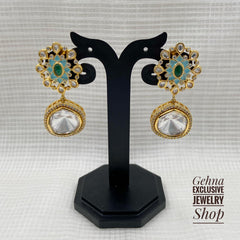 Traditional Gold Plated Studded Polki Kundan Party Dangler Earrings Kundan Earrings