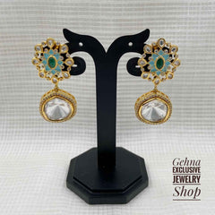 Traditional Gold Plated Studded Polki Kundan Party Dangler Earrings