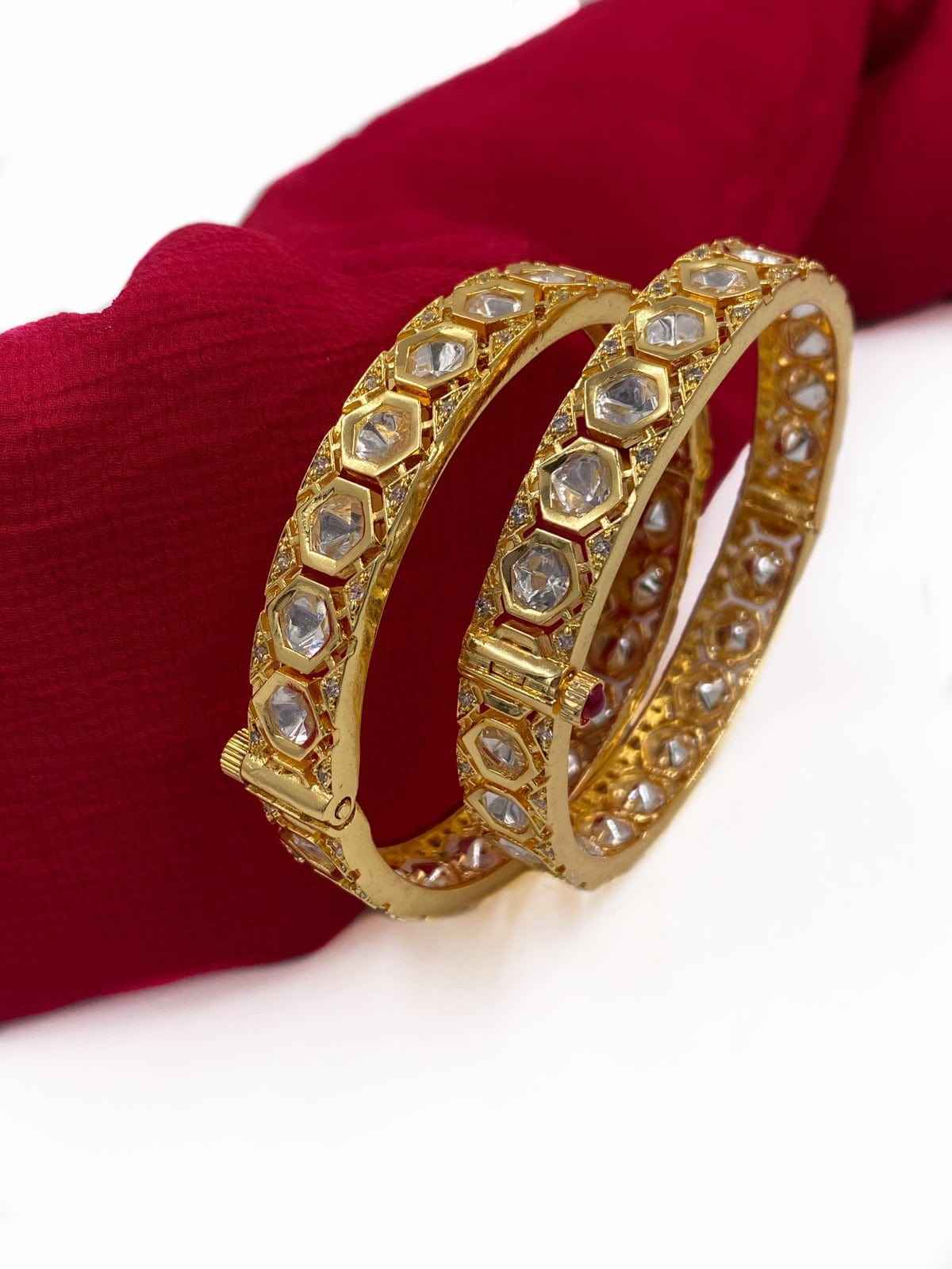 Traditional Gold Plated Uncut Kundan Bangle Set By Gehna Shop