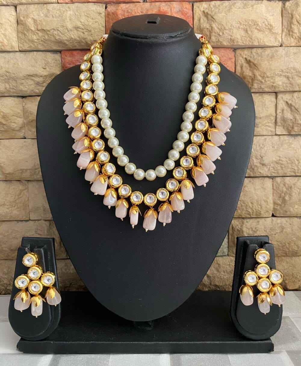 Traditional Gold Toned Kundan And Pearls Party Necklace Set By Gehna Shop
