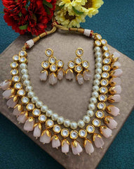 Traditional Gold Toned Kundan And Pearls Party Necklace Set By Gehna Shop