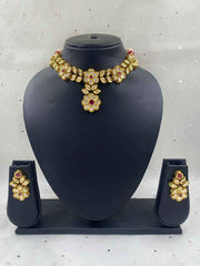 Traditional Golden Kundan Necklace Set For Weddings By Gehna Shop