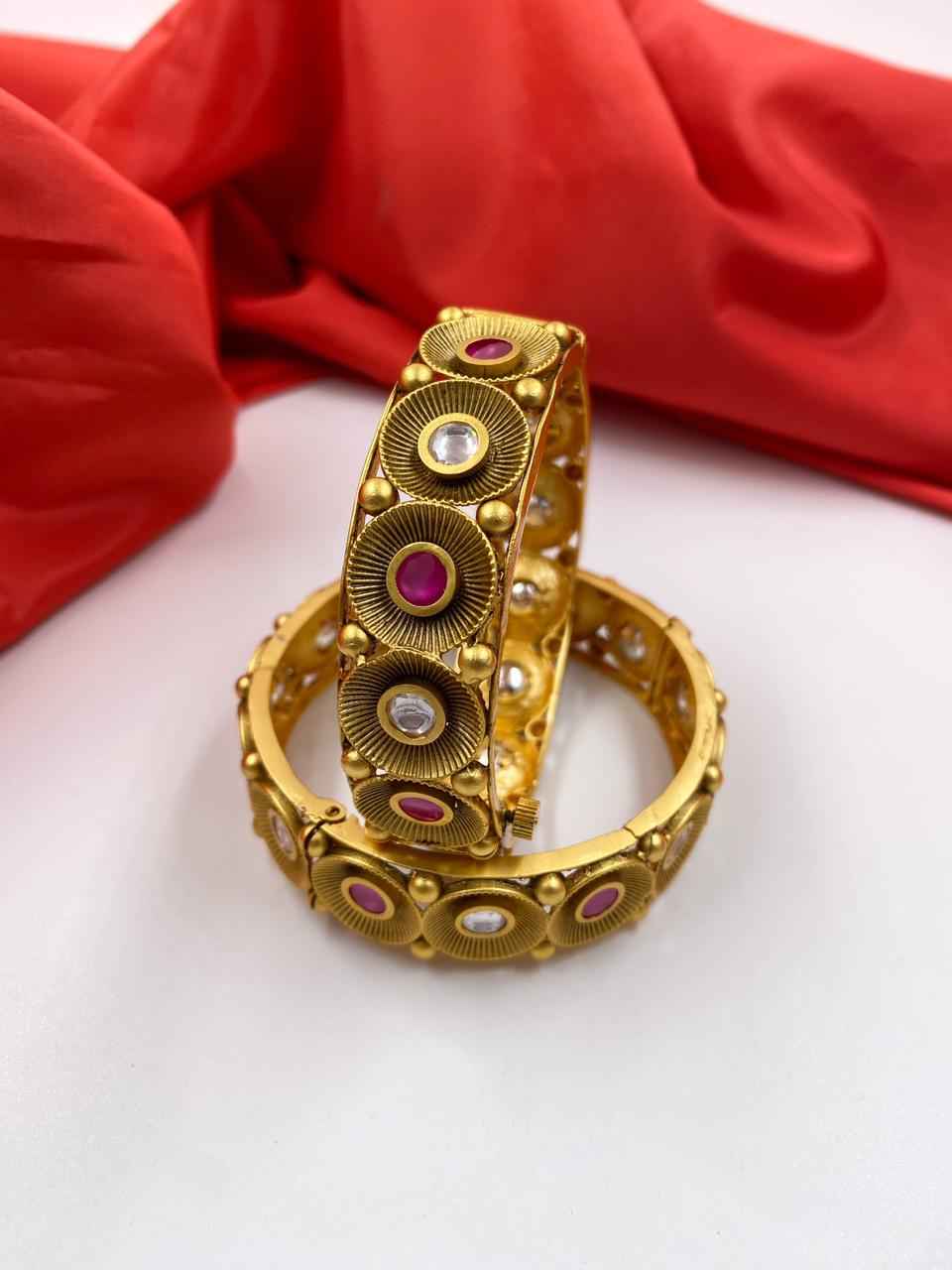 Traditional Golden Plated Antique Kundan Bangles By Shop Gehna