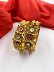 Traditional Golden Plated Antique Kundan Bangles By Shop Gehna