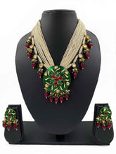 Traditional Green Meenakari Pendant Necklace Set With Pearls By Gehna Shop