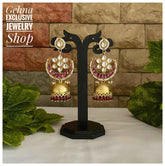 Traditional Hand Gold Toned Pacchi Kundan Party Wear Jhumki Earrings