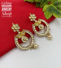 Traditional Hand Made Gold Toned Jadau Pacchi Kundan Chandbali Earrings Kundan Earrings
