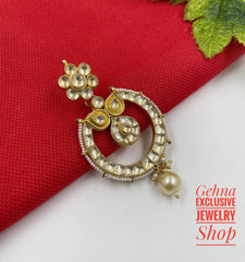 Traditional Hand Made Gold Toned Jadau Pacchi Kundan Chandbali Earrings Kundan Earrings