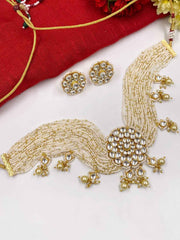 Traditional Handcrafted Pearl And Jadau Choker Necklace Set Design By Gehna Shop