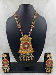 Traditional Handmade Designer Gold Plated Golden Jadau Wedding Necklace Set For Woman
