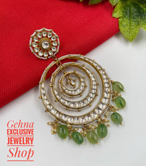 Traditional Handmade Gold Toned Bridal Jadau Kundan Big Chandbali Earrings For Brides Kundan Earrings