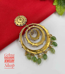 Traditional Handmade Gold Toned Bridal Jadau Kundan Big Chandbali Earrings For Brides