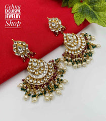 Traditional Handmade Jadau Pacchi Kundan Wedding Chandbali Earrings