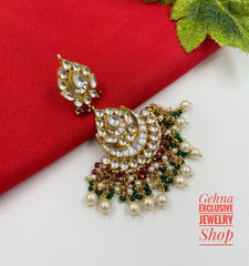 Traditional Handmade Jadau Pacchi Kundan Wedding Chandbali Earrings Kundan Earrings