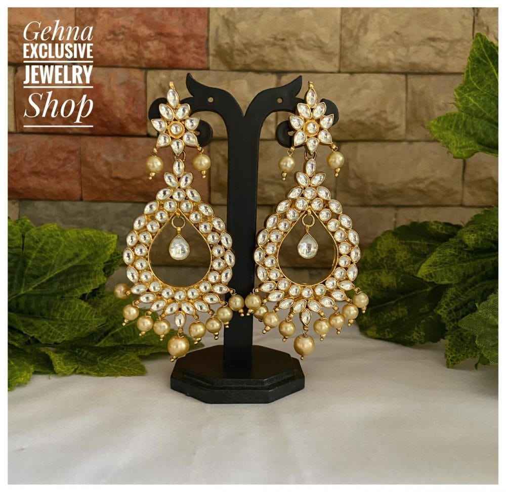 Traditional Handmade Pacchi Kundan Party Earrings For Ladies
