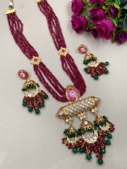 Traditional High Quality Long Kundan Polki And Beads Ranihaar Necklace For Weddings