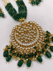 Traditional Jadau Ahmadabadi Long Green Kundan Pendant Necklace Set For Women By Gehna Shop