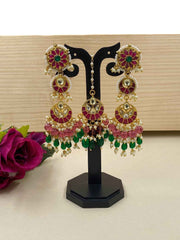Traditional Jadau Bridal Long Earrings And Tikka Set By Gehna Shop