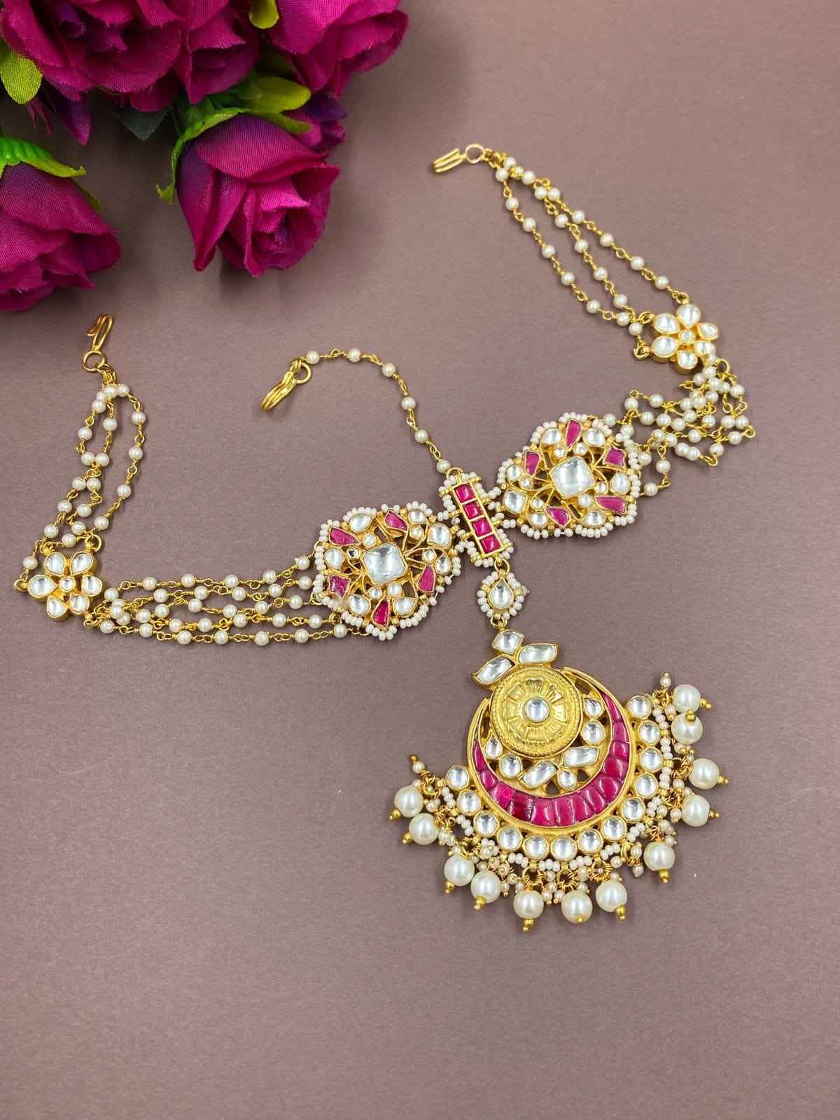 Traditional Jadau Bridal Sheeshphool With Tikka By Gehna Shop