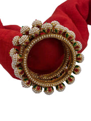 Traditional Jadau Pearls Gokhru Pacheli Bangle Set For Women By Gehna Shop