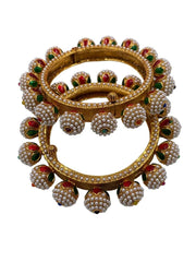 Traditional Jadau Pearls Gokhru Pacheli Bangle Set For Women By Gehna Shop