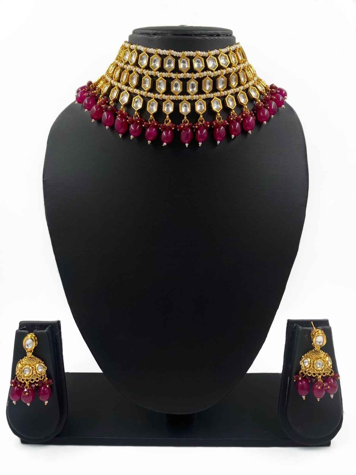 Traditional Kundan And Pearl Choker Necklace Set For Women By Gehna Shop