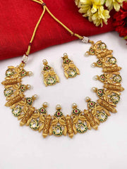 Traditional Light Weight Peacock Design Golden Necklace Set By Gehna Shop
