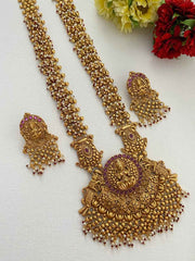 Traditional Long Antique Golden Goddess Lakshmi Temple Necklace By Gehna Shop
