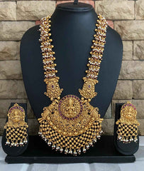 Traditional Long Antique Golden Goddess Lakshmi Temple Necklace By Gehna Shop