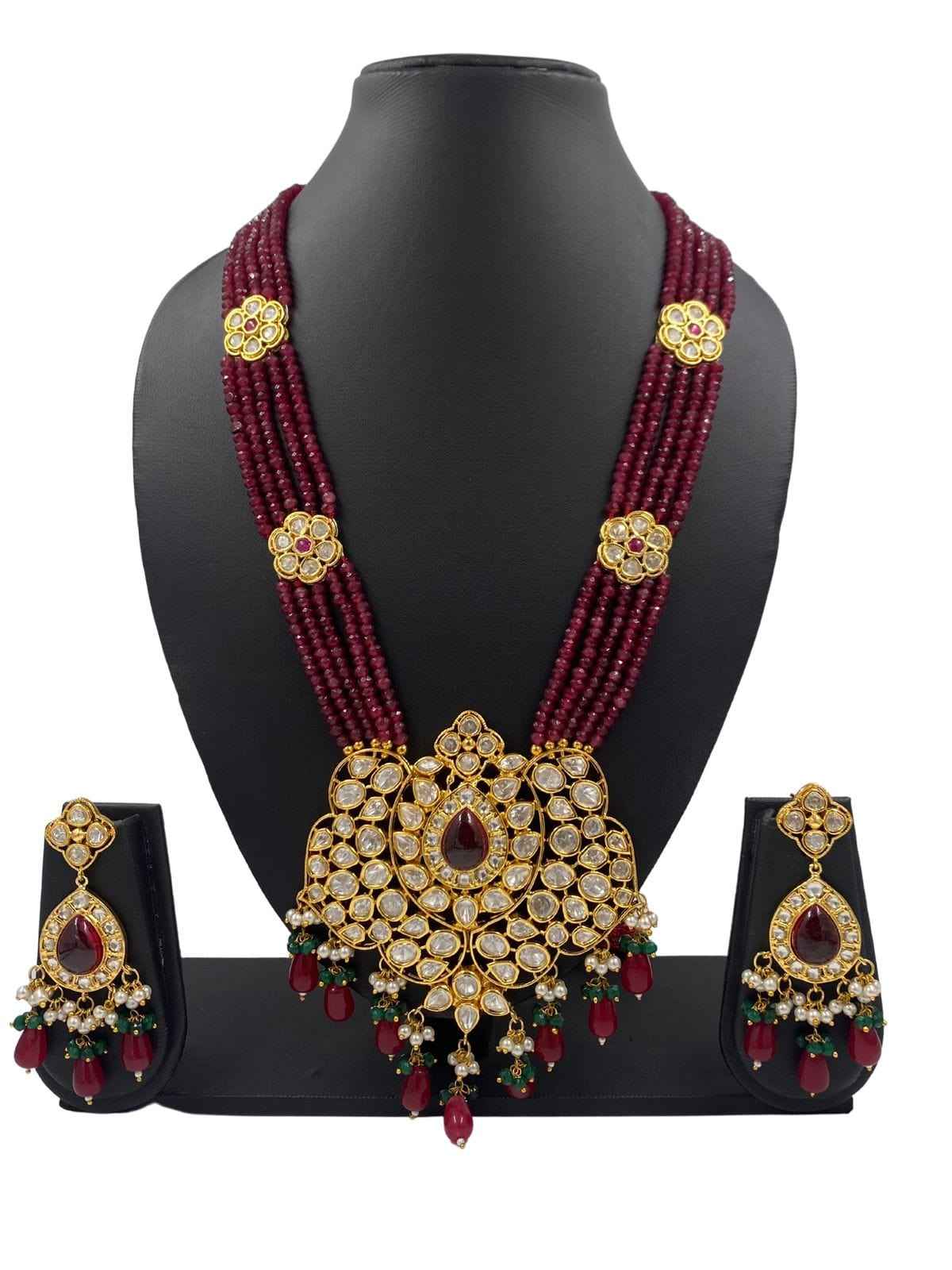 Traditional Long Polki Kundan Necklace Set For Weddings By Gehna Shop