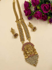 Traditional Lord Krishna Long White Temple Necklace Set For Ladies By Gehna Shop