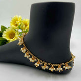 Trendy Gold Plated Delicate Pearls Payal Anklet For Ladies By Gehna Shop