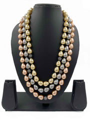 Triple Layered Contemporary Real Shell Pearl Fancy Beads Necklace By Gehna Shop