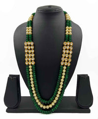 Triple Layered Semi Precious Green Jade And Pearl Beaded Necklace For Men.