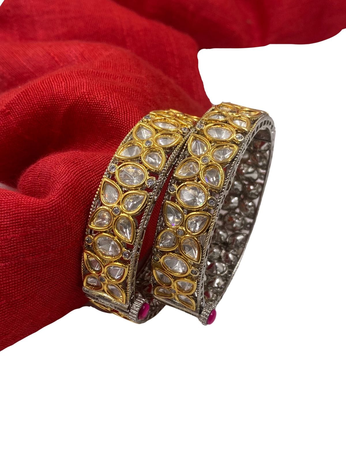 Victorian Two Tone Polish Polki Kundan Bangles By Gehna Shop Bangles