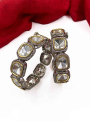Victorian Uncut Two Tone Polish Polki Kundan Bangles For Weddings And Parties By Gehna Shop